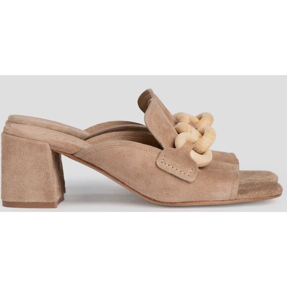 Pedro García Moore Suede Midi Mules Beige 37.5 US 6.5 Luxe Chain Detail Spain - Picture 12 of 14